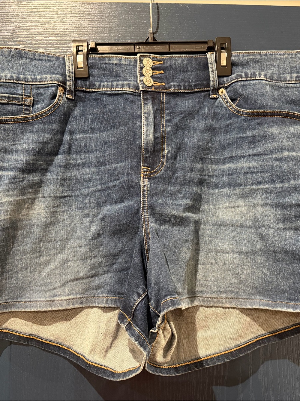 torrid Mid Blue Denim Jean Shorts with Triple Button Waist